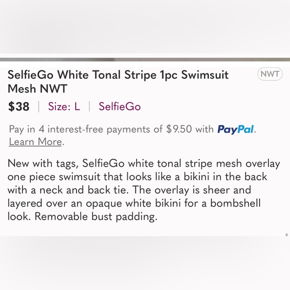 SelfieGo White Tonal Stripe 1pc Swimsuit Mesh NWT - Picture 3 of 3